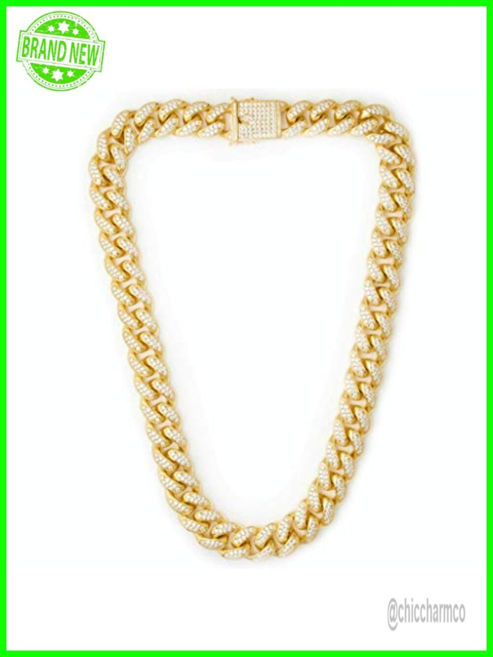 TRIPOD JEWELRY 18K Gold Plated Cuban Link Necklace or Bracelet CZ Diamond Hip